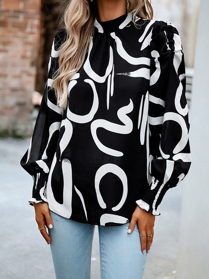 Printed Shirt  Round Neck Long Sleeved Shirt HW5687FLZB