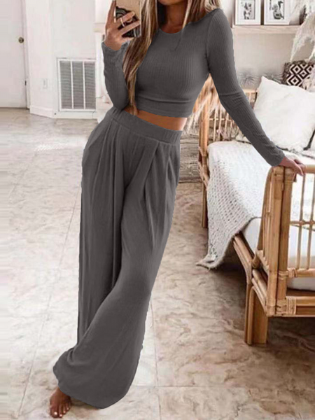 Solid Color Knit Leisure Home Two-Piece Set HKCUHLNAEH