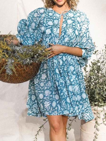 Floral Tie Loose Dress HWUWNZK5X3