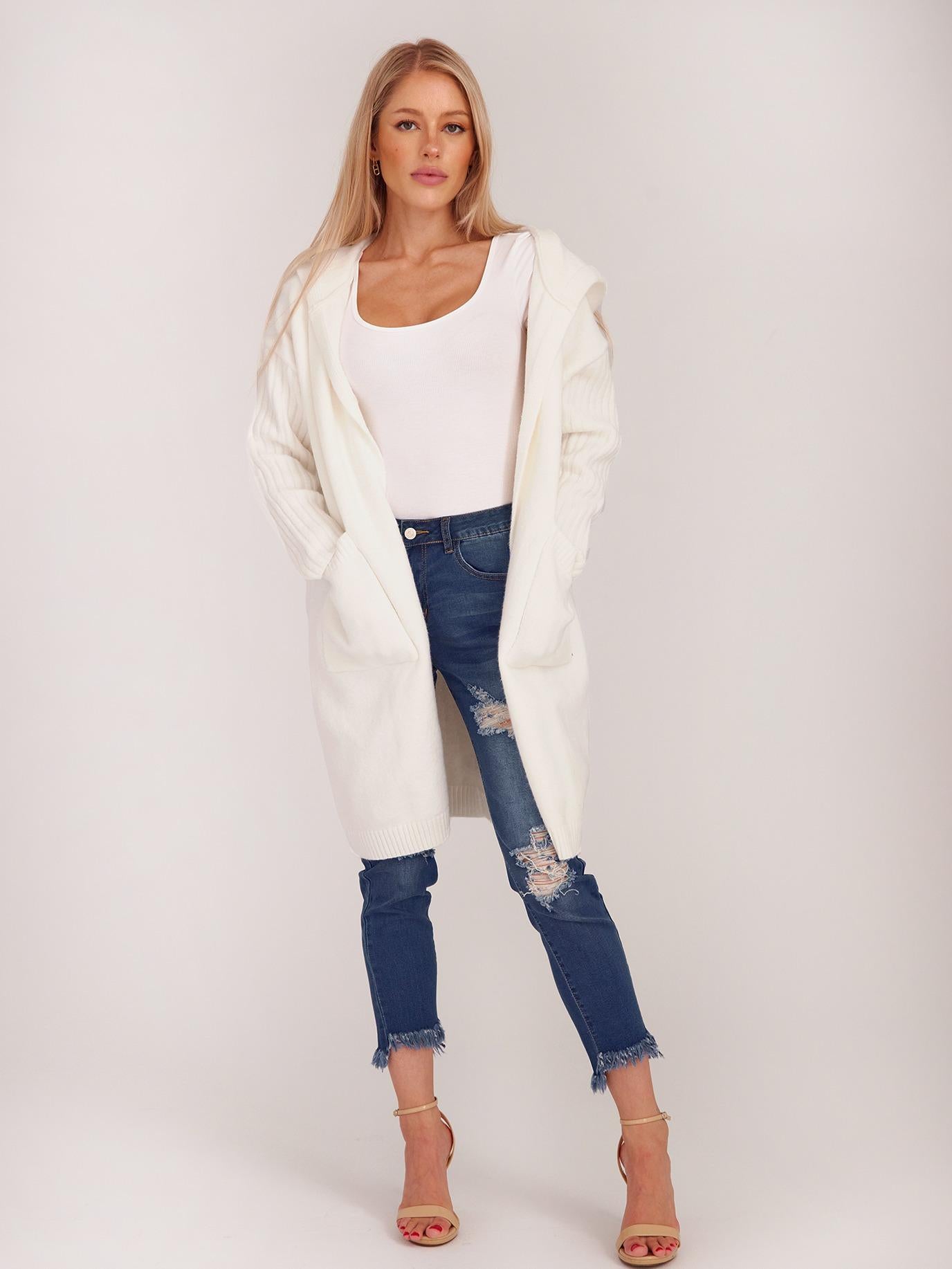 ELSSIME Women's Open Front Long Sleeve Lightweight Hooded Cardigan Coat