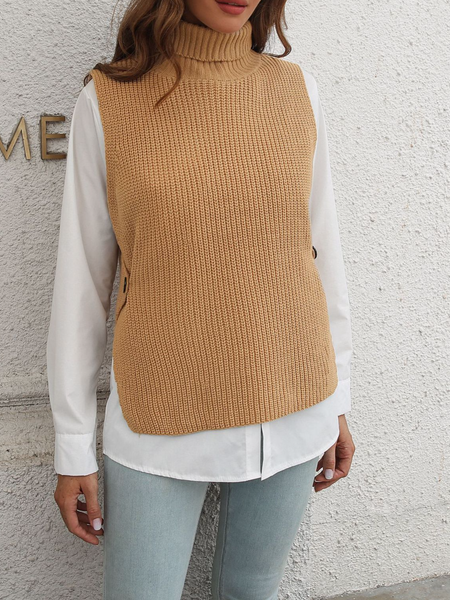 Two-Piece Button-Down Turtleneck Vest Sweater HK78F43SSH