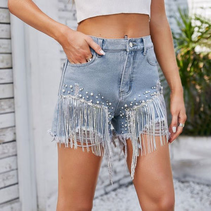 Diamond Studded Denim Shorts HEDVVHDBEH