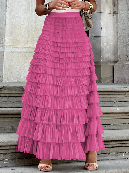 ELSSIME 2024 NEW Elegant Solid Color High Waist A-line Skirt