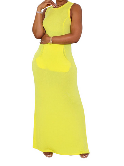 Round Neck Sleeveless Dress with Side Slit  HW5NBMCL2E