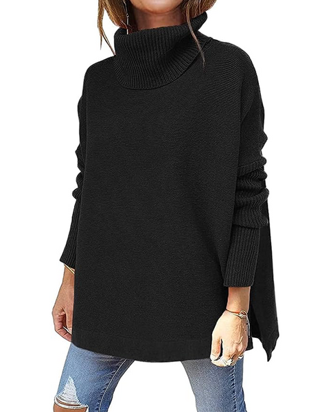 【30% OFF/39.89 USD】Side Split Turtleneck Sweater