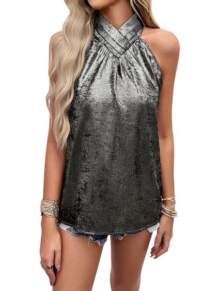 Shimmer Halter Neck Top Sleeveless Top HEQ3B6EZMA