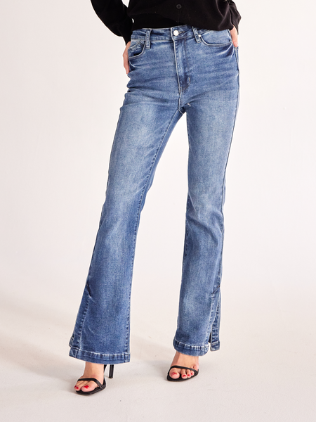 Women's Fashion Side Slit High Waist Flare Jeans