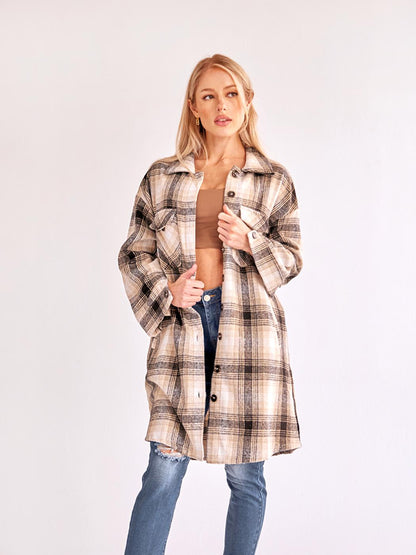 ELSSIME Women's Retro Plaid Long Cardigan Shirt Jacket Coats for Women