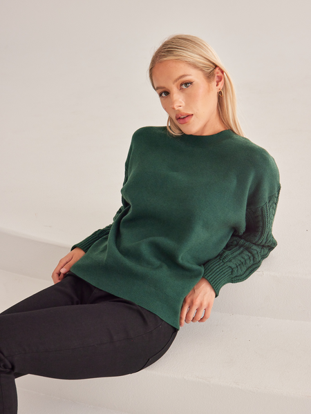 ELSSIME Long Sleeve Crewneck Cable Knit Pullover Sweater