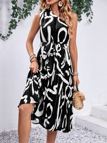 ELSSIME 2024 NEW Letter Printed Diagonal Shoulder Dress HED9865TH6