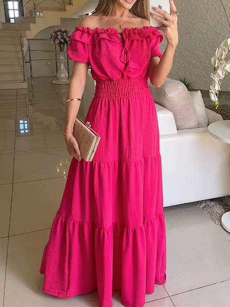 Off-Shoulder Short Sleeve Long Dress HWFWKY3U2Z