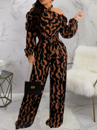 Printed Long-Sleeved Halterneck Jumpsuit H638YP2QHN