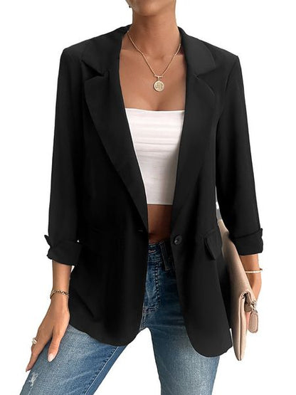 Women's One Button Sheer Jacket Blazer Lapel Collar HU2TMZSKR5