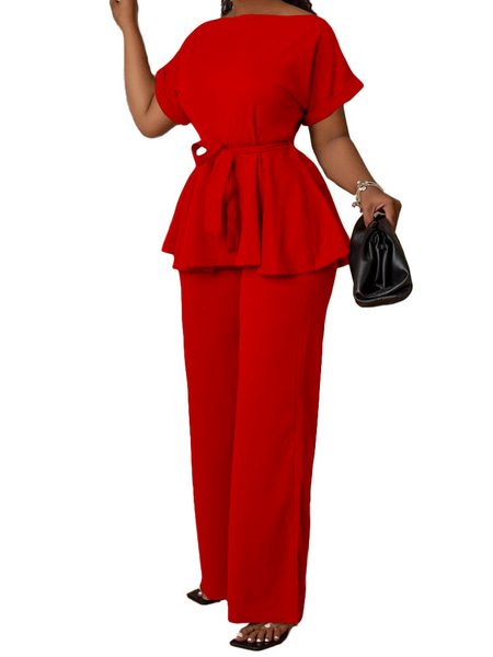 Solid color strap top high waist wide leg pants fashion casual suit HW5TLLQK8U