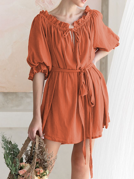 One-Line Necklace Hem Ruffled Dress  HWFC29YNQ5