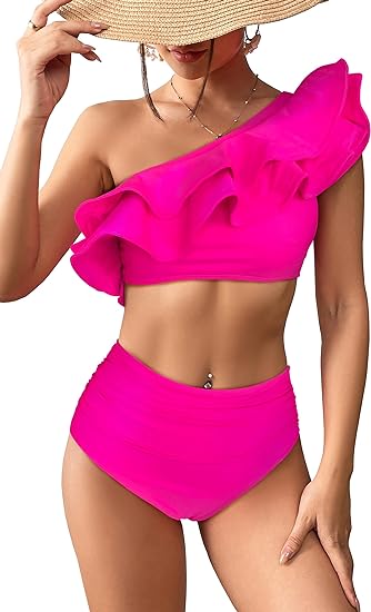 ELSSIME women's one shoulder lace sexy bikini swimsuit set YSW240402001