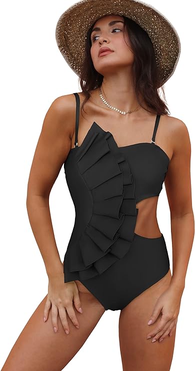 ELSSIME New Ruffle One Piece Swimsuit Off The Shoulder Swimwear YSW240402004