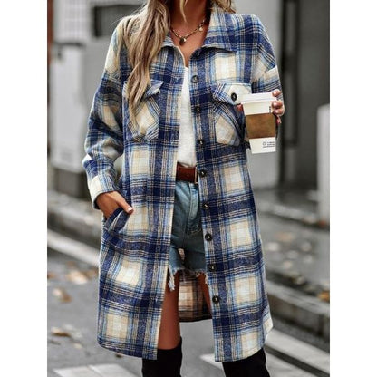 ELSSIME Women's Retro Plaid Long Cardigan Shirt Jacket Coats for Women