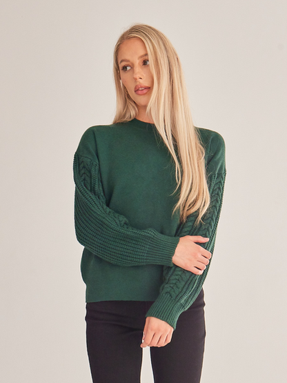 ELSSIME Long Sleeve Crewneck Cable Knit Pullover Sweater