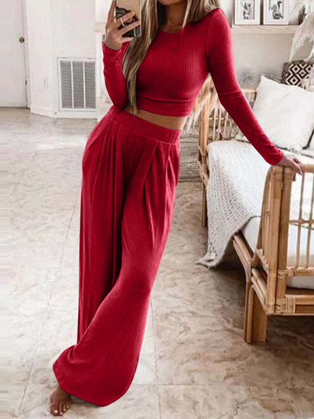 Solid Color Knit Leisure Home Two-Piece Set HKCUHLNAEH