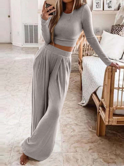 Solid Color Knit Leisure Home Two-Piece Set HKCUHLNAEH