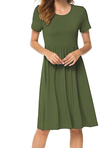 Women‘s Casual Short Sleeve Dress Empire Waist Dress With Pockets HTL38CDXYC