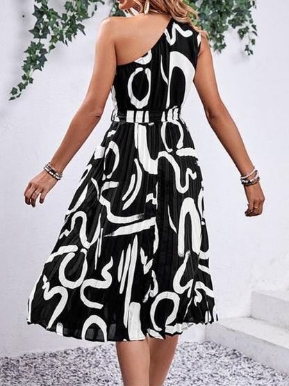 ELSSIME 2024 NEW Letter Printed Diagonal Shoulder Dress HED9865TH6