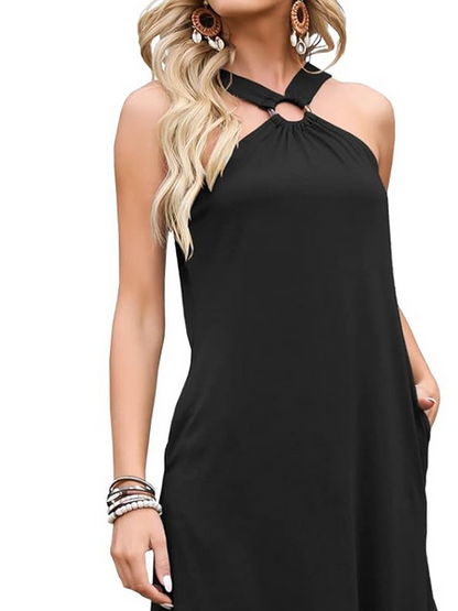 Hollow Out Sleeveless Solid Color Dress HTLCFLZY39