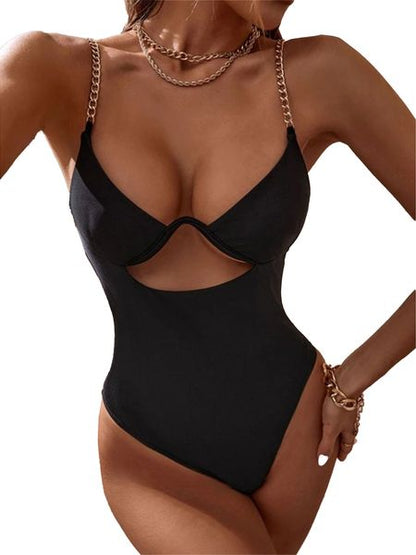Women's Underwire One Piece Swimsuit Solid Color Cut Out Sleeveless Bathing Suit HEDT5CENRV