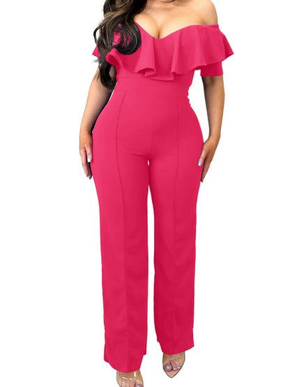 V-neck Lotus Leaf Edge Sexy Waist-collecting Jumpsuit HW5PNL64UP