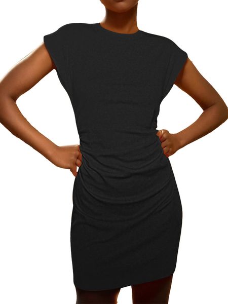 Solid Color Dress Crew Neck Ruched Bodycon Date Dress  HED986C9WA