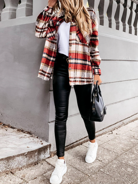 Plaid Long Sleeves Casual Coat HFLWWYLPL8