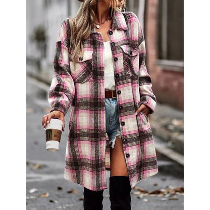 ELSSIME Women's Retro Plaid Long Cardigan Shirt Jacket Coats for Women