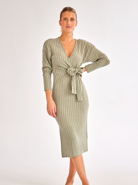 Women's V-neck Long-sleeved Knitted Tie Dress