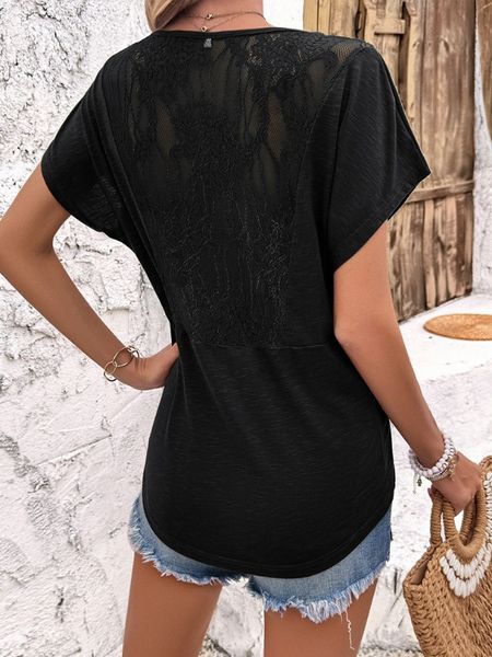 V-neck Short Sleeve Ruched Top with Front Drawstring  HEQ3B6EZWS