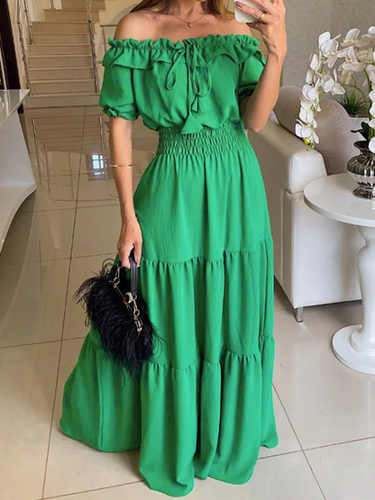 Off-Shoulder Short Sleeve Long Dress HWFWKY3U2Z