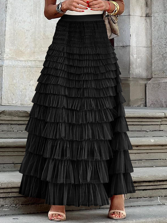 ELSSIME 2024 NEW Elegant Solid Color High Waist A-line Skirt