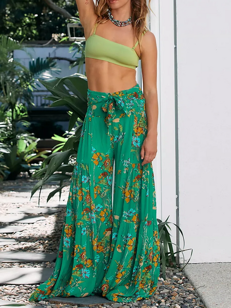 Printed Beach Wide Leg Strappy Trousers HFD7A5ZA52