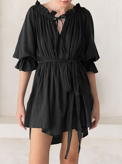 One-Line Necklace Hem Ruffled Dress  HWFC29YNQ5