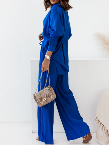 Long-Sleeved Top With Loose Wide-Leg Pants Two-Piece Set HFH5M3R8L9