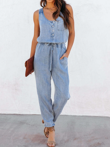 Loose Sleeveless Women's Denim Jumpsuit HW5U3K4CFS