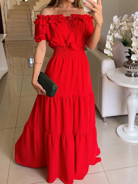 Off-Shoulder Short Sleeve Long Dress HWFWKY3U2Z