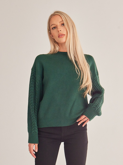 ELSSIME Long Sleeve Crewneck Cable Knit Pullover Sweater