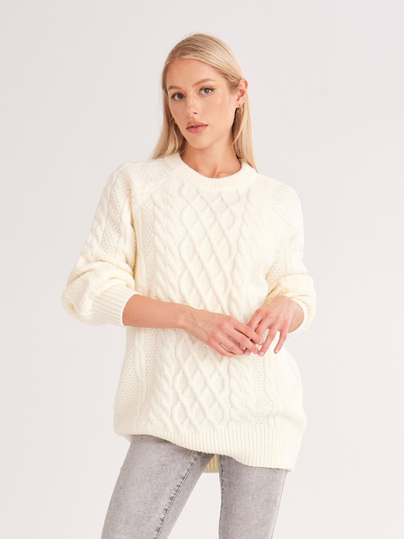 ELSSIME Oversized Crewneck Cable Knit Sweater Dress