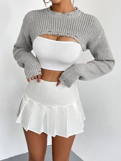 Women‘ s Sexy Crew Neck Ribbed Knit Crop Cover Up Sweaters Long Sleeve Grunge Shrug Knitted Cropped Smock Tops HEHB6VM2MV