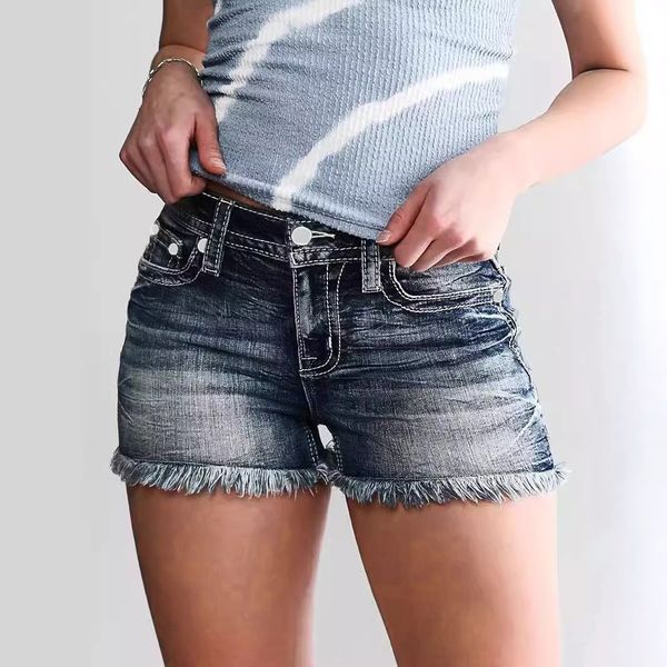 Retro Fleece Embroidered Denim Shorts HEHEZCHKEC