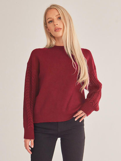 ELSSIME Long Sleeve Crewneck Cable Knit Pullover Sweater