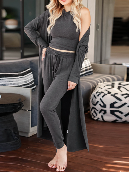 ELSSIME Women's Knitted Vest + Trousers + Cardigan 3 Piece Knit Lounge Set Sweatsuit