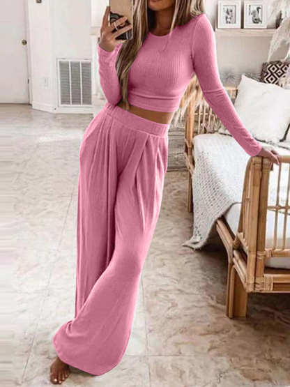 Solid Color Knit Leisure Home Two-Piece Set HKCUHLNAEH