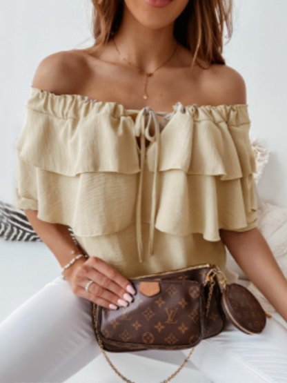 Off Shoulder Tie-Front Ruffle Blouse H6ACEE8PSH